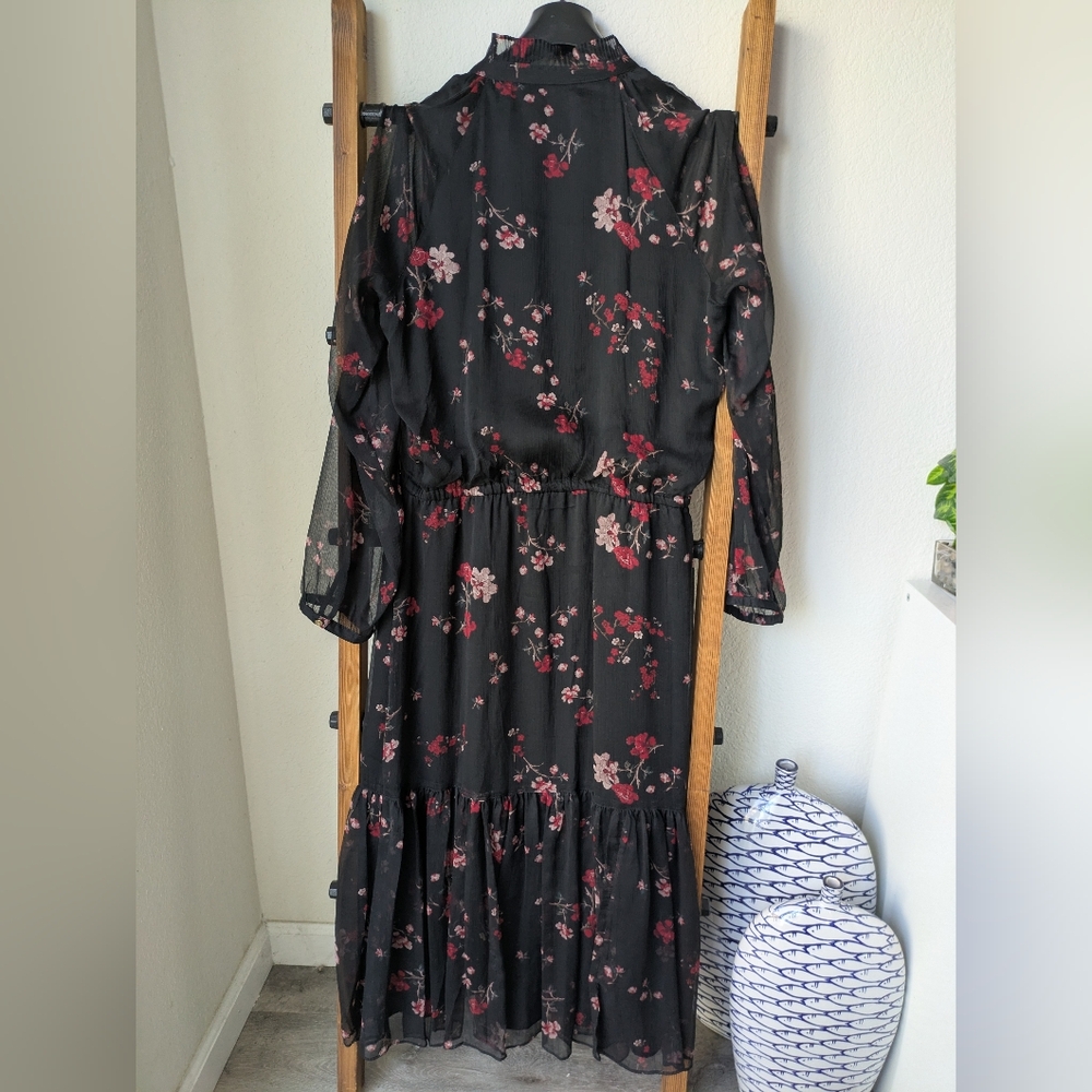 Ralph Lauren Black and Red Floral Long Sleeve Maxi Dress - Size 16 - Picture 2 of 3